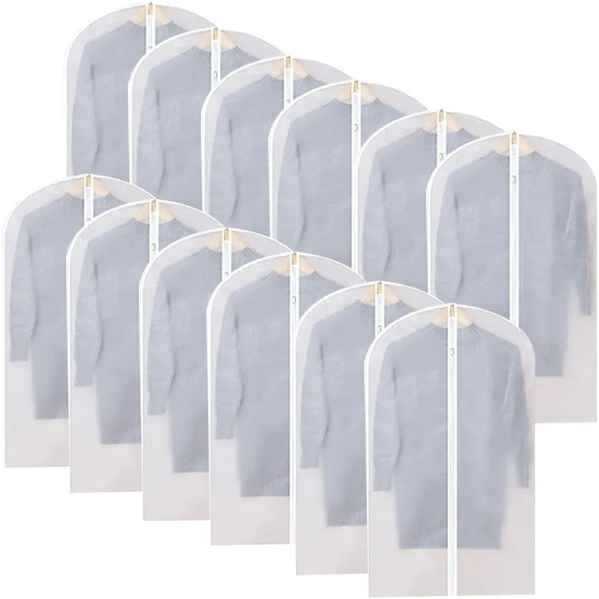 12pcs Hanging Garment Bags Lightweight Clear Clothes Full Zipper Suit Bag For Closet Storage
