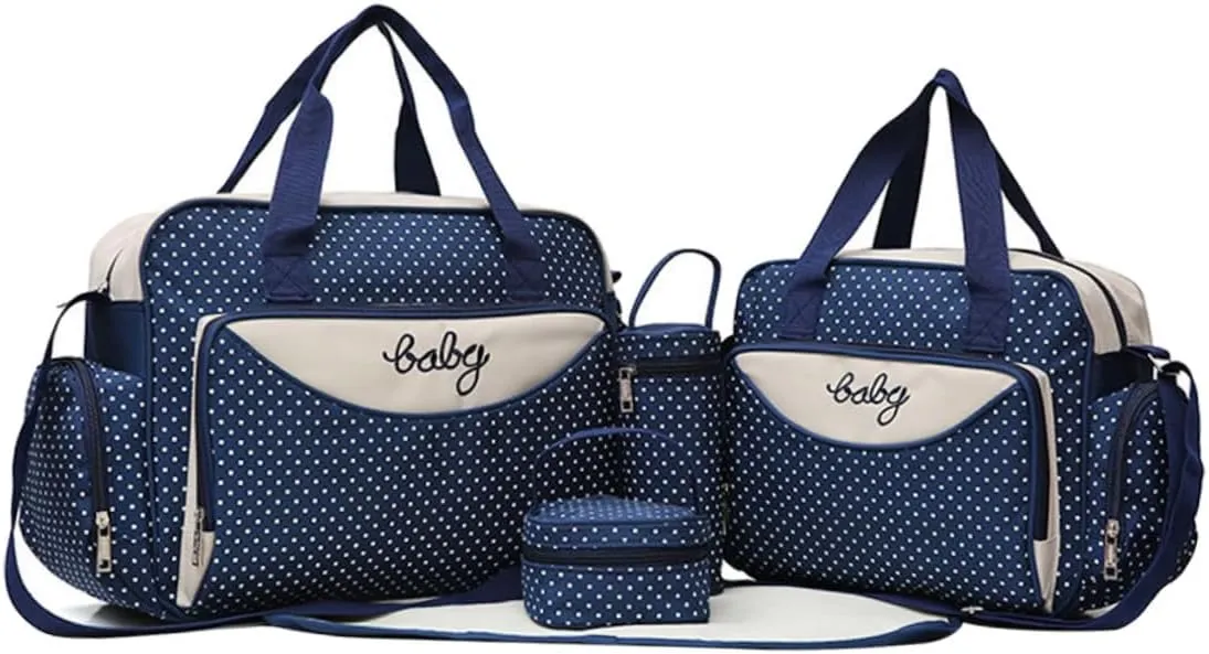 1Set Chic Dot Pattern Mommy Tote Bag Large Capacity Multi Function Handbag for Everyday Use for School Work Travel Gym and Weekend Outings Blue