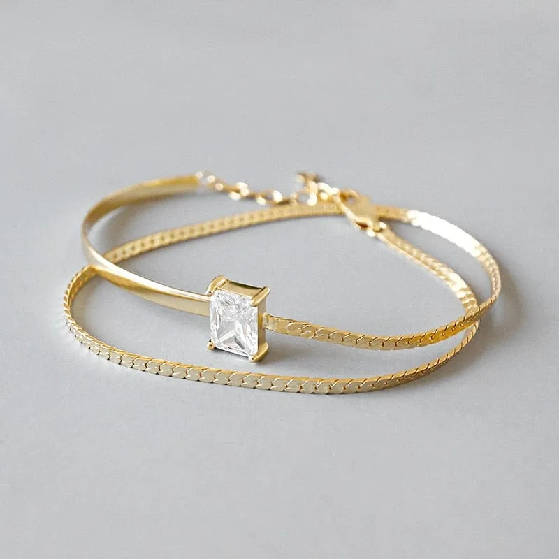 2 Layer Zirconia Dainty Bracelets set in 925 Sterling Silver
