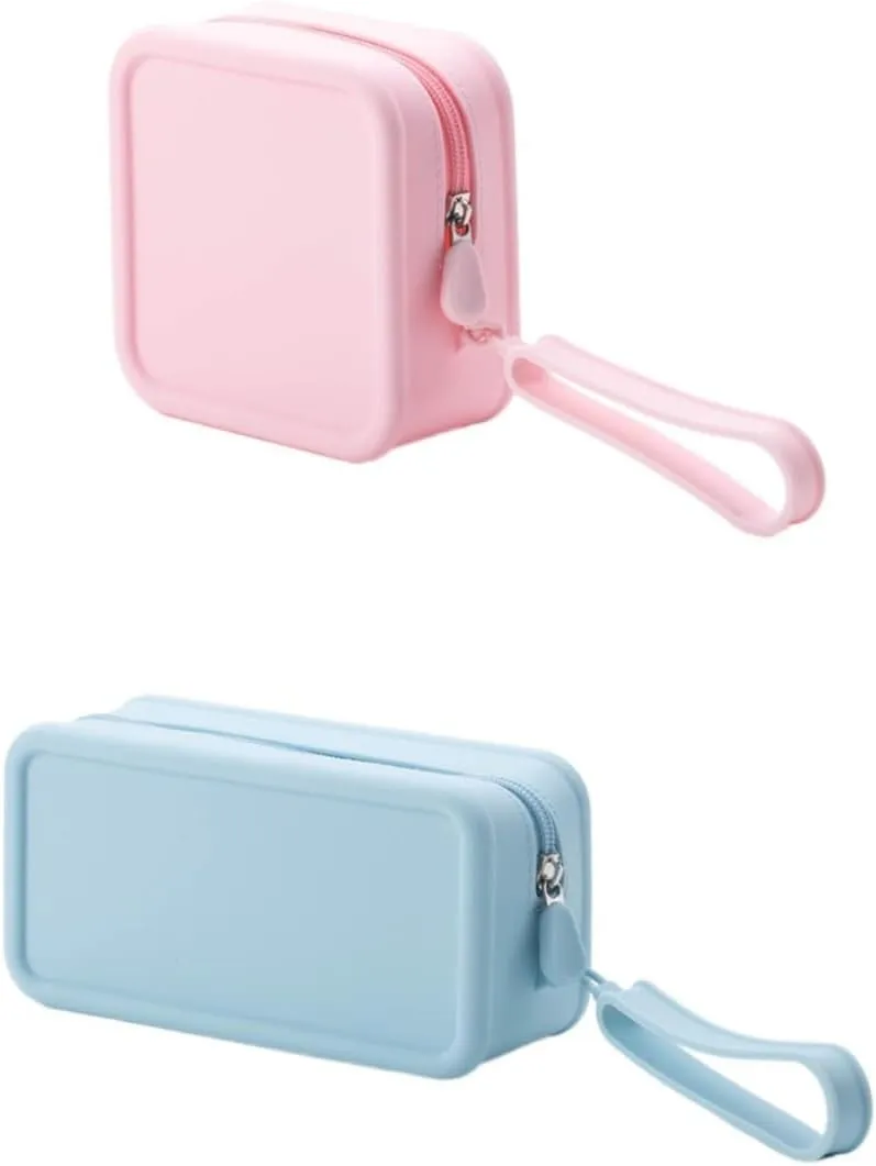 2 PCS Cosmetic Bag, Silicone Makeup Bag, Cosmetic Bag for Women, Toiletry Bag Travel Organizer for Girls, Mini Make Up Bag Cosmetic Zipper Pouch
