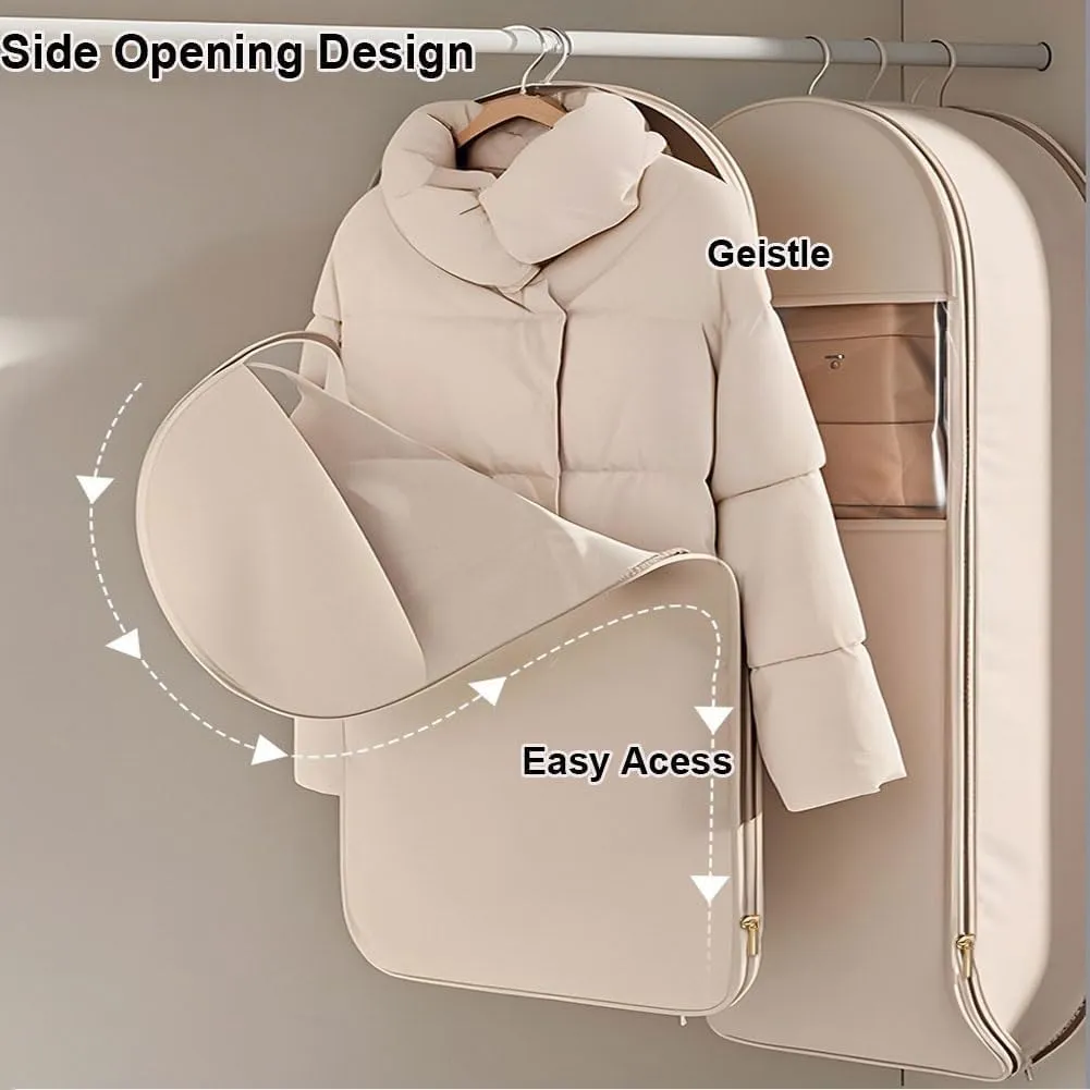 2025 Space Saving Hanging Garment Bag with Self Compression Zipper, Space Saving Garment Bag with Compression Zipper, Dust Cover Clothes Bags for Closet Storage (Beige, Large)