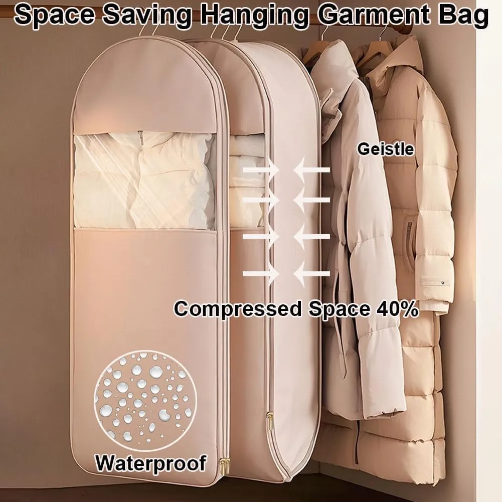 2025 Space Saving Hanging Garment Bag with Self Compression Zipper, Space Saving Garment Bag with Compression Zipper, Dust Cover Clothes Bags for Closet Storage (Beige, Large)