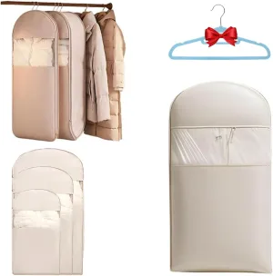 2025 Space Saving Hanging Garment Bag with Self Compression Zipper, Space Saving Garment Bag with Compression Zipper, Dust Cover Clothes Bags for Closet Storage (Beige, Large)
