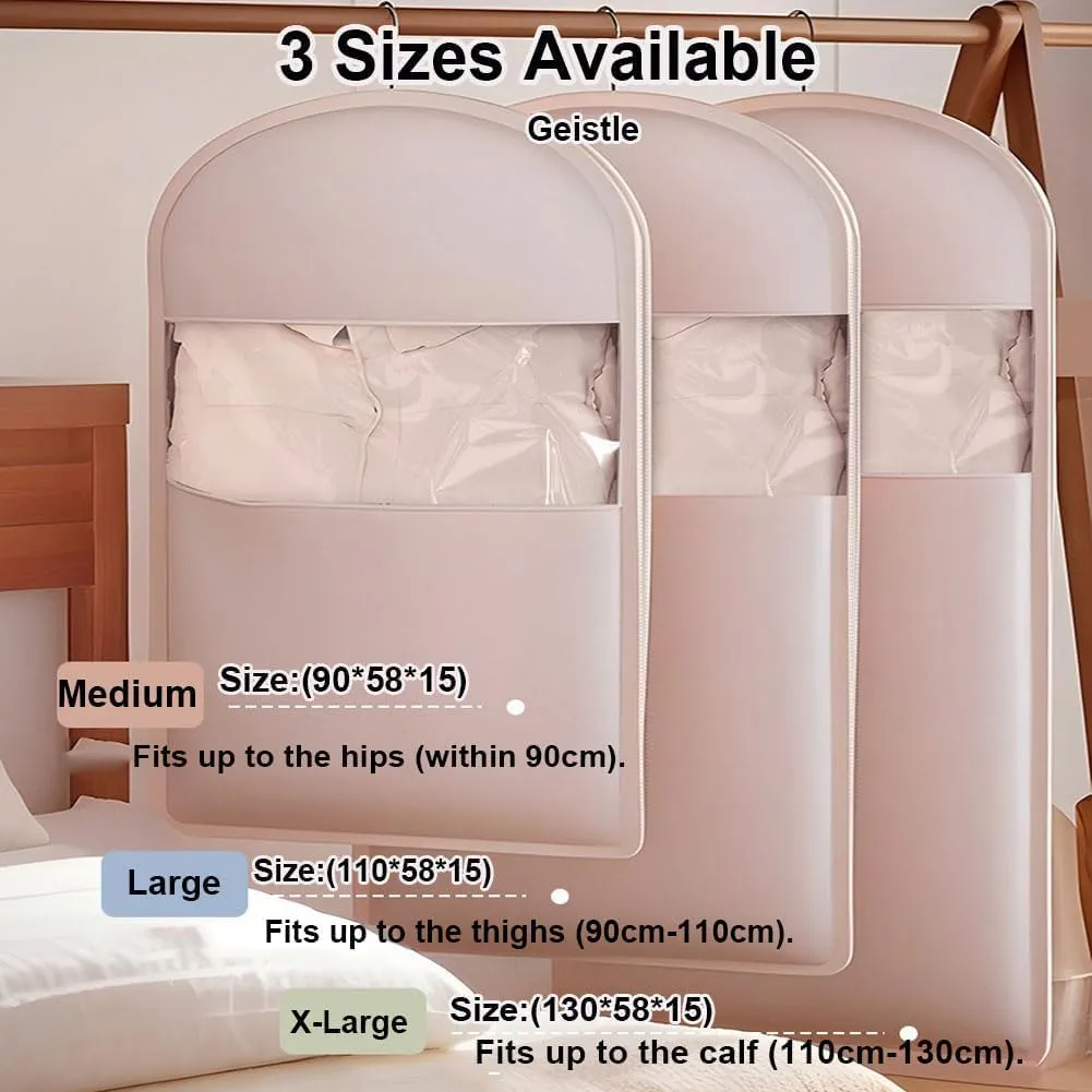 2025 Space Saving Hanging Garment Bag with Self Compression Zipper, Space Saving Garment Bag with Compression Zipper, Dust Cover Clothes Bags for Closet Storage (Beige, Large)