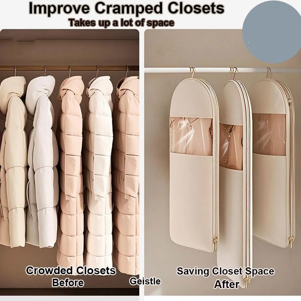 2025 Space Saving Hanging Garment Bag with Self Compression Zipper, Space Saving Garment Bag with Compression Zipper, Dust Cover Clothes Bags for Closet Storage (Pink, 3PCS(M L XL))