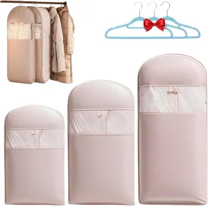 2025 Space Saving Hanging Garment Bag with Self Compression Zipper, Space Saving Garment Bag with Compression Zipper, Dust Cover Clothes Bags for Closet Storage (Pink, 3PCS(M L XL))