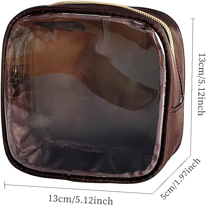 2PCS Brownish Black Cosmetic Bag and Travel Pouch-Durable PVC Material,Versatile,Zipper Design for Smooth Sliding-Ideal for Makeup,Travel Essentials