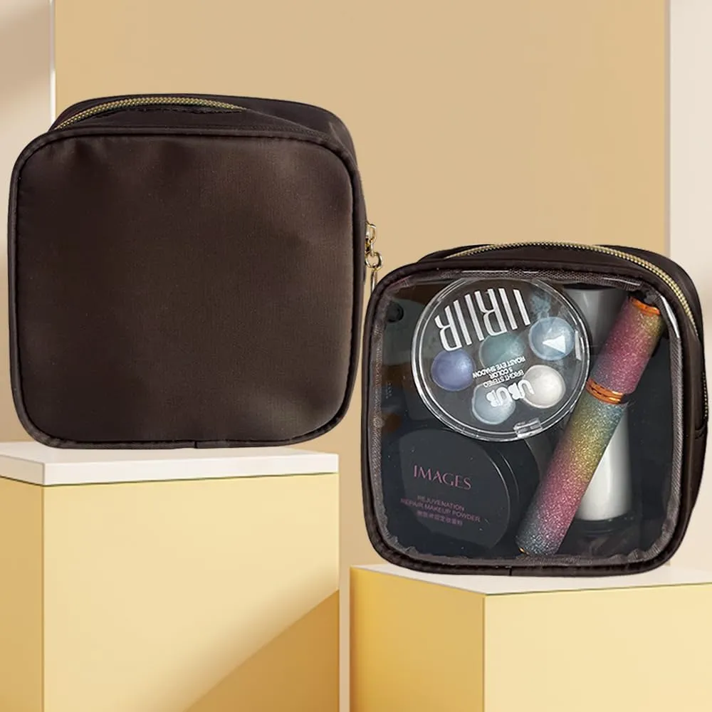 2PCS Brownish Black Cosmetic Bag and Travel Pouch-Durable PVC Material,Versatile,Zipper Design for Smooth Sliding-Ideal for Makeup,Travel Essentials