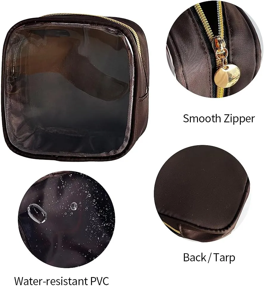 2PCS Brownish Black Cosmetic Bag and Travel Pouch-Durable PVC Material,Versatile,Zipper Design for Smooth Sliding-Ideal for Makeup,Travel Essentials