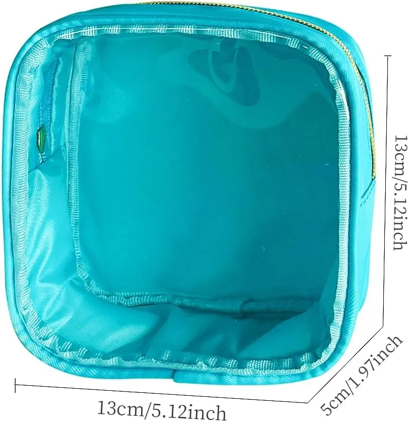 2PCS Cyan Cosmetic Bag and Travel Pouch-Durable PVC Material,Versatile,Zipper Design for Smooth Sliding-Ideal for Makeup,Travel Essentials