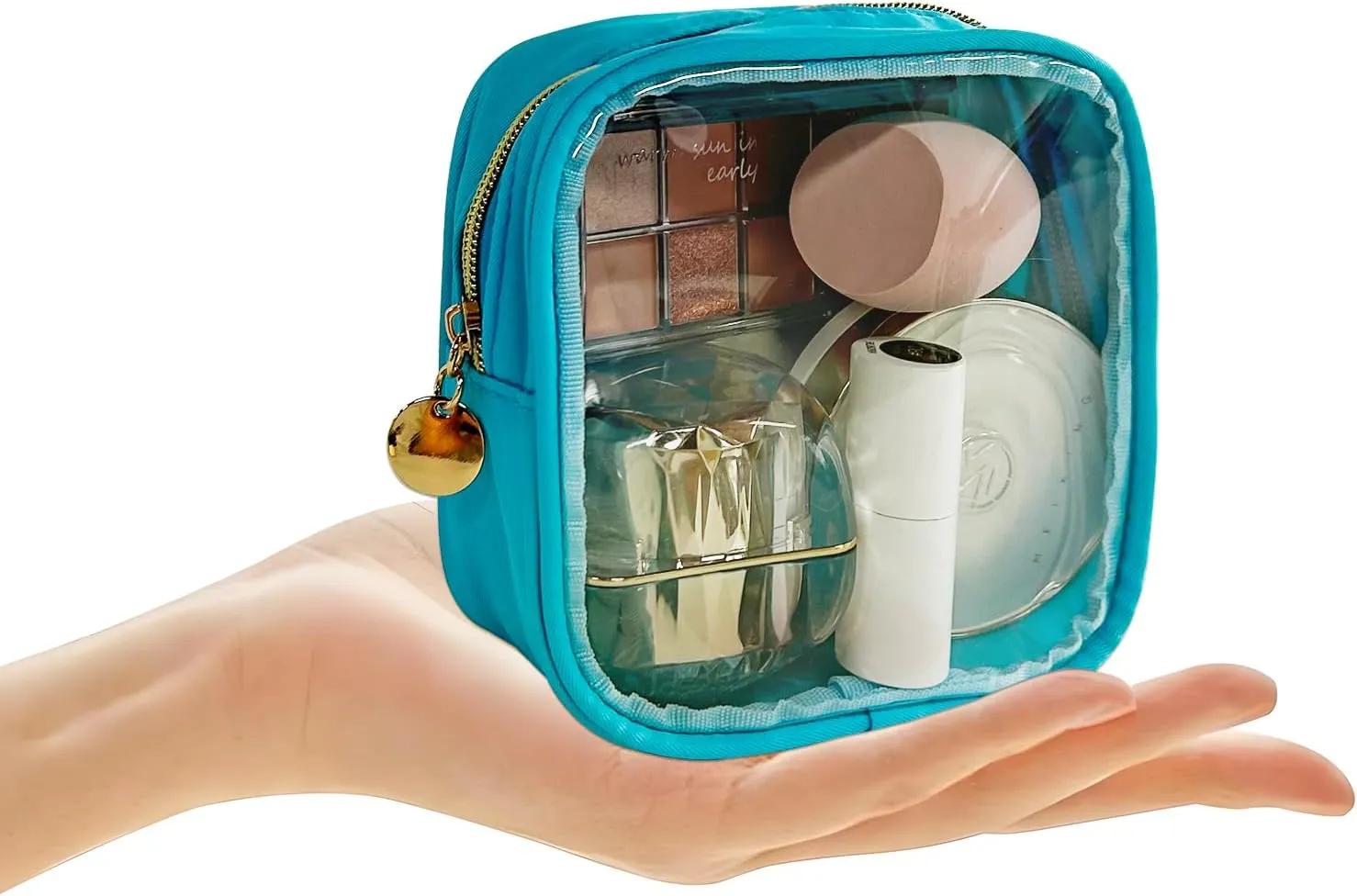 2PCS Cyan Cosmetic Bag and Travel Pouch-Durable PVC Material,Versatile,Zipper Design for Smooth Sliding-Ideal for Makeup,Travel Essentials
