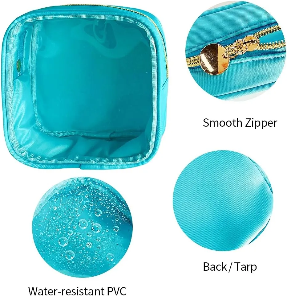 2PCS Cyan Cosmetic Bag and Travel Pouch-Durable PVC Material,Versatile,Zipper Design for Smooth Sliding-Ideal for Makeup,Travel Essentials