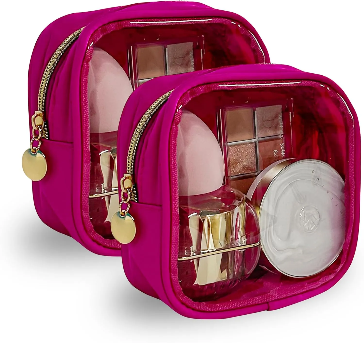 2PCS Rose Pink Cosmetic Bag and Travel Pouch-Durable PVC Material,Versatile,Zipper Design for Smooth Sliding-Ideal for Makeup,Travel Essentials