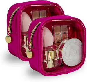 2PCS Rose Pink Cosmetic Bag and Travel Pouch-Durable PVC Material,Versatile,Zipper Design for Smooth Sliding-Ideal for Makeup,Travel Essentials