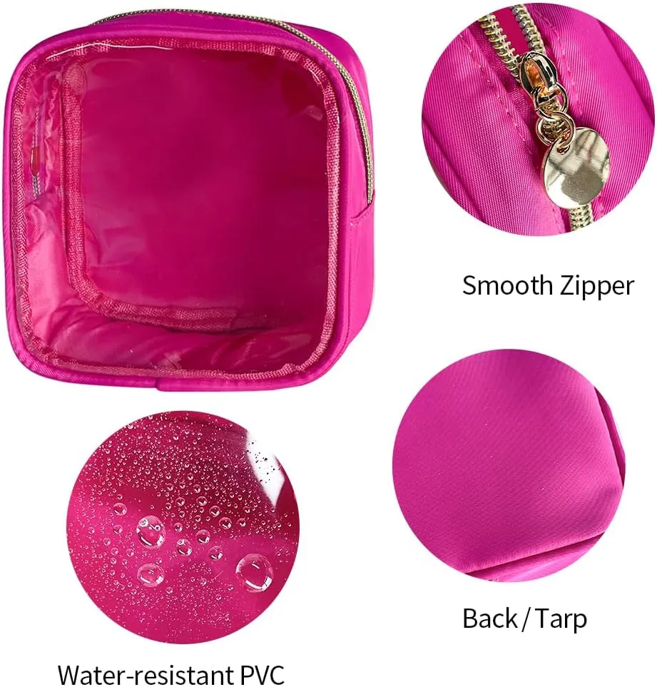 2PCS Rose Pink Cosmetic Bag and Travel Pouch-Durable PVC Material,Versatile,Zipper Design for Smooth Sliding-Ideal for Makeup,Travel Essentials