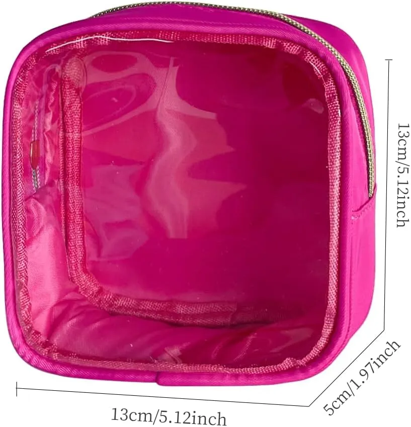 2PCS Rose Pink Cosmetic Bag and Travel Pouch-Durable PVC Material,Versatile,Zipper Design for Smooth Sliding-Ideal for Makeup,Travel Essentials