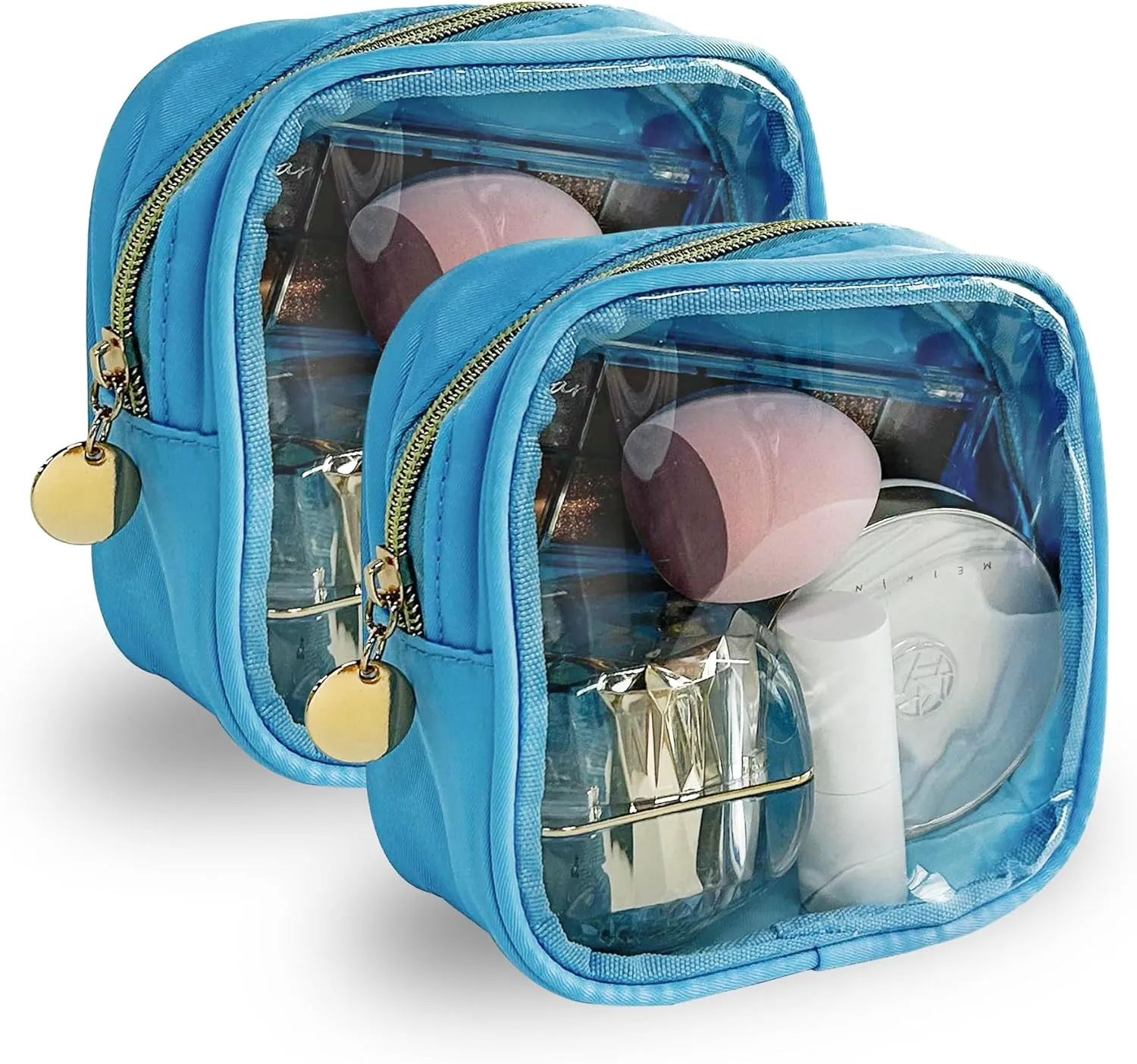 2PCS Sky Blue Cosmetic Bag and Travel Pouch-Durable PVC Material,Versatile,Zipper Design for Smooth Sliding-Ideal for Makeup,Travel Essentials