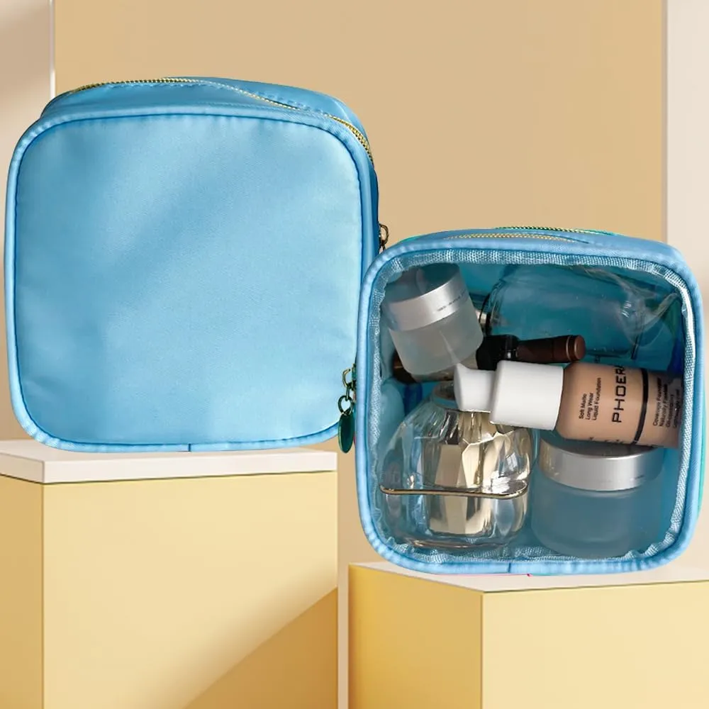 2PCS Sky Blue Cosmetic Bag and Travel Pouch-Durable PVC Material,Versatile,Zipper Design for Smooth Sliding-Ideal for Makeup,Travel Essentials