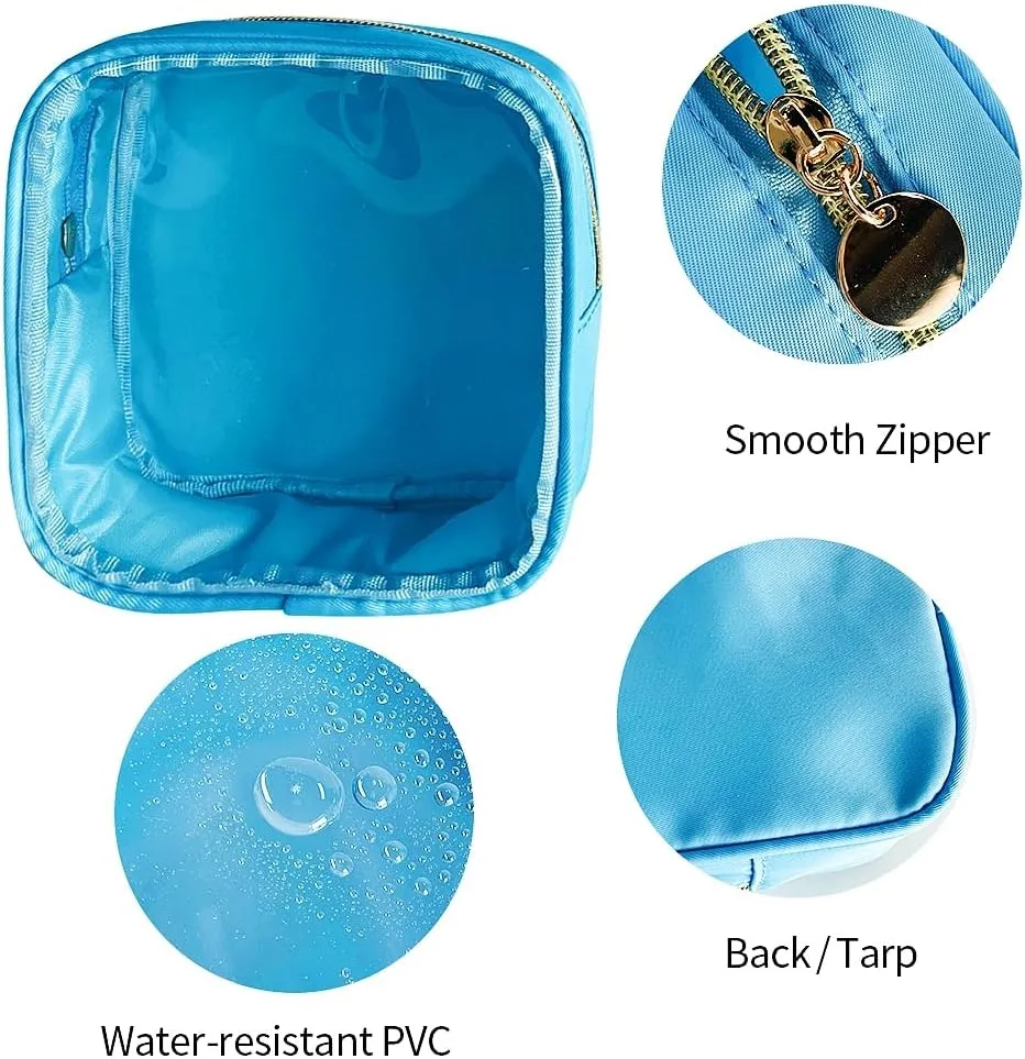 2PCS Sky Blue Cosmetic Bag and Travel Pouch-Durable PVC Material,Versatile,Zipper Design for Smooth Sliding-Ideal for Makeup,Travel Essentials