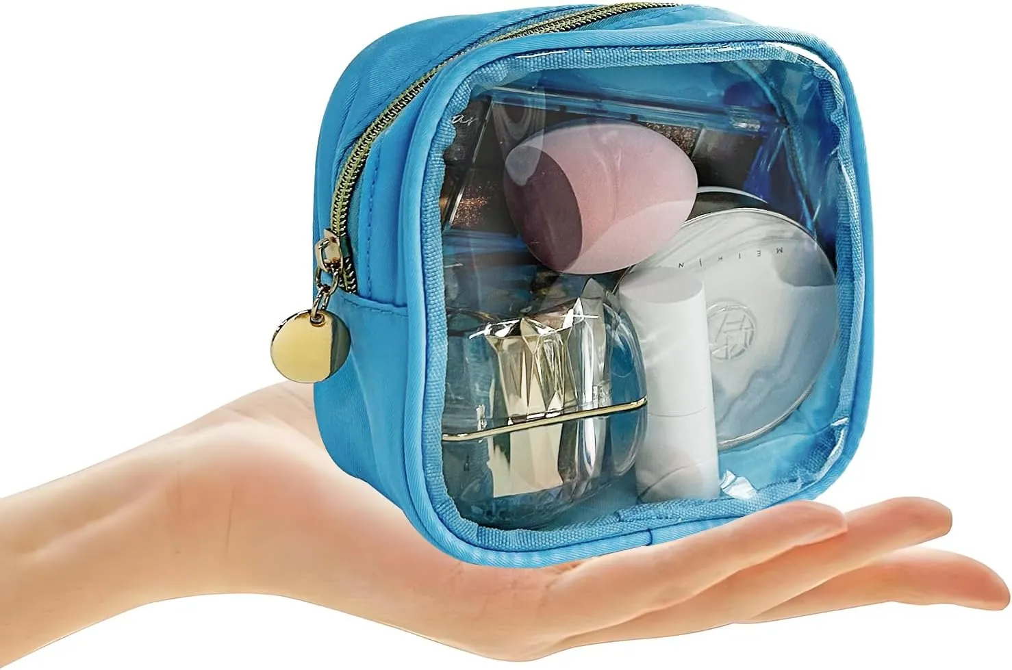 2PCS Sky Blue Cosmetic Bag and Travel Pouch-Durable PVC Material,Versatile,Zipper Design for Smooth Sliding-Ideal for Makeup,Travel Essentials