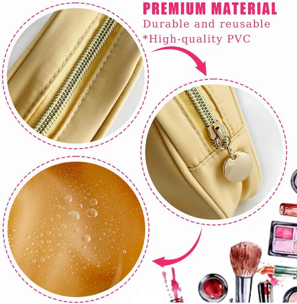 2PCS Solid Cosmetic Bag and Travel Pouch-Durable PVC Material,Versatile,Zipper Design for Smooth Sliding-Ideal for Makeup,Travel Essentials (2PCS-Yellow)