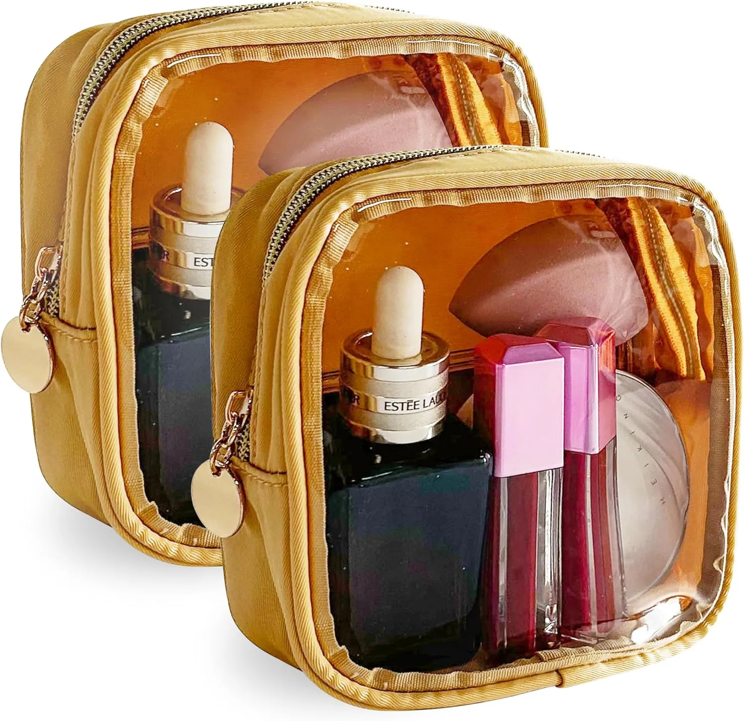2PCS Solid Cosmetic Bag and Travel Pouch-Durable PVC Material,Versatile,Zipper Design for Smooth Sliding-Ideal for Makeup,Travel Essentials (2PCS-Yellow)