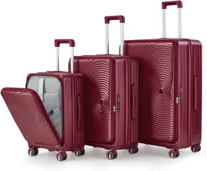 3-Piece Expandable Luggage Set (20/24/28 Inch) - TSA Lock Airline Approved Carry-On, 100% PC Hard Shell with Front Pocket & Spinner Wheels, Lightweight Travel Suitcases (WINE RED   PC)