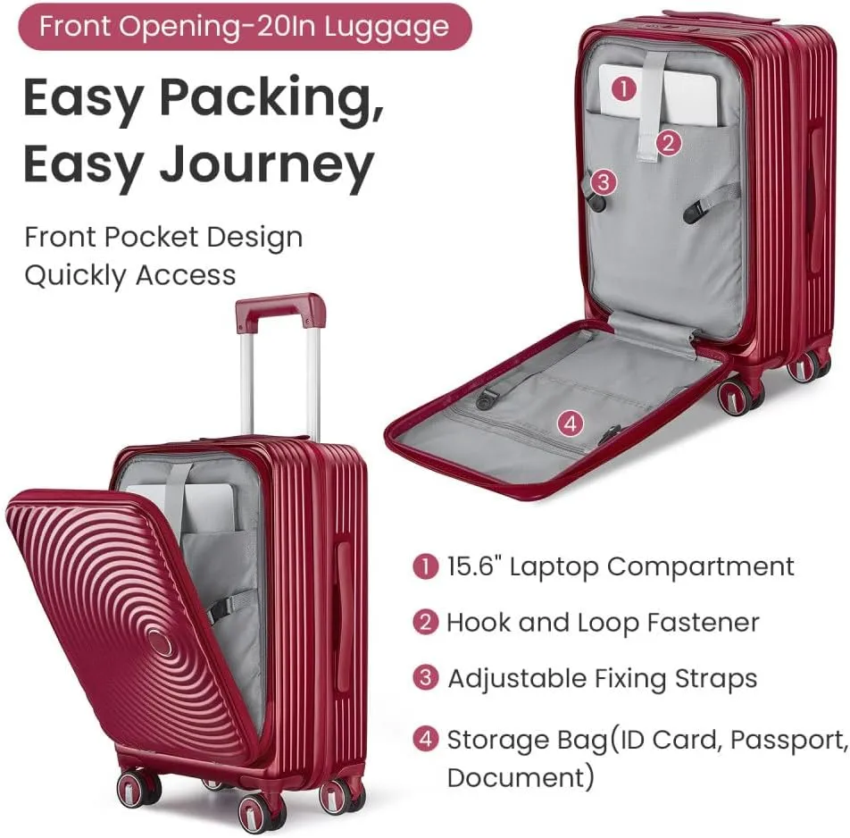 3-Piece Expandable Luggage Set (20/24/28 Inch) - TSA Lock Airline Approved Carry-On, 100% PC Hard Shell with Front Pocket & Spinner Wheels, Lightweight Travel Suitcases (WINE RED   PC)