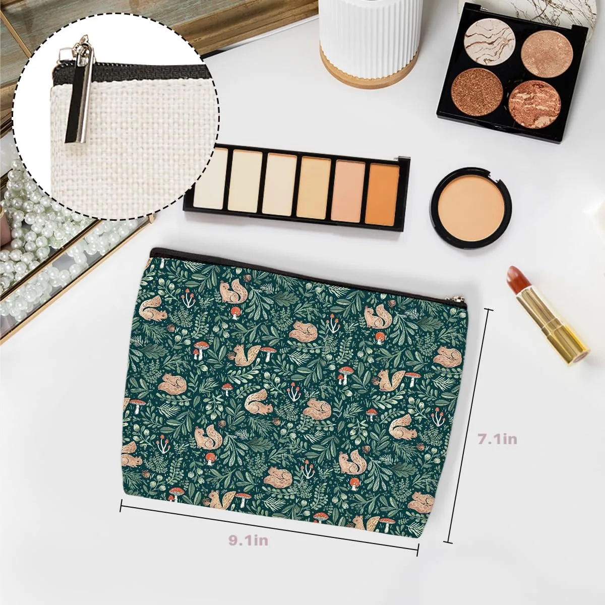4PCs Vintage Flowers Makeup Bag Forest Deer Squirrel Botanical Cosmetic Bag Boss Day Mothers Day Christmas Friendship Gifts for Women Girls Daughter Sister Friends Zipper Pouch Travel Toiletry Bag
