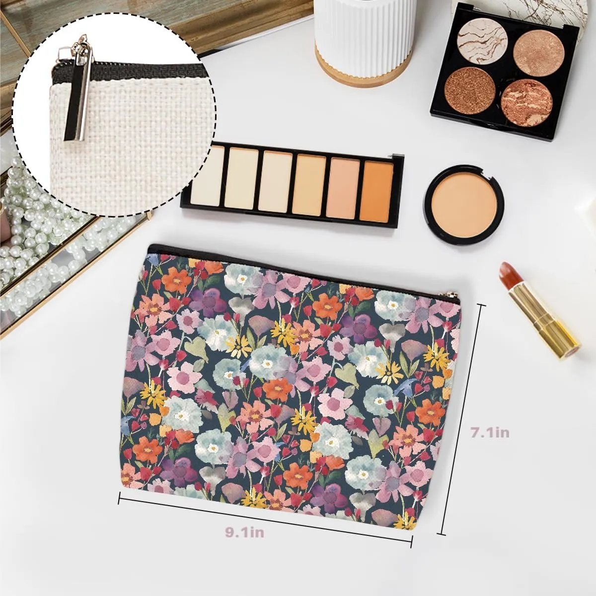 4PCs Watercolor Flowers Makeup Bag Botanical Blossom Floral Cat Cosmetic Bag Boss Day Mothers Day Christmas Friendship Gifts for Women Girls Grandma Mom Sister Friends Zipper Pouch Travel Toiletry Bag