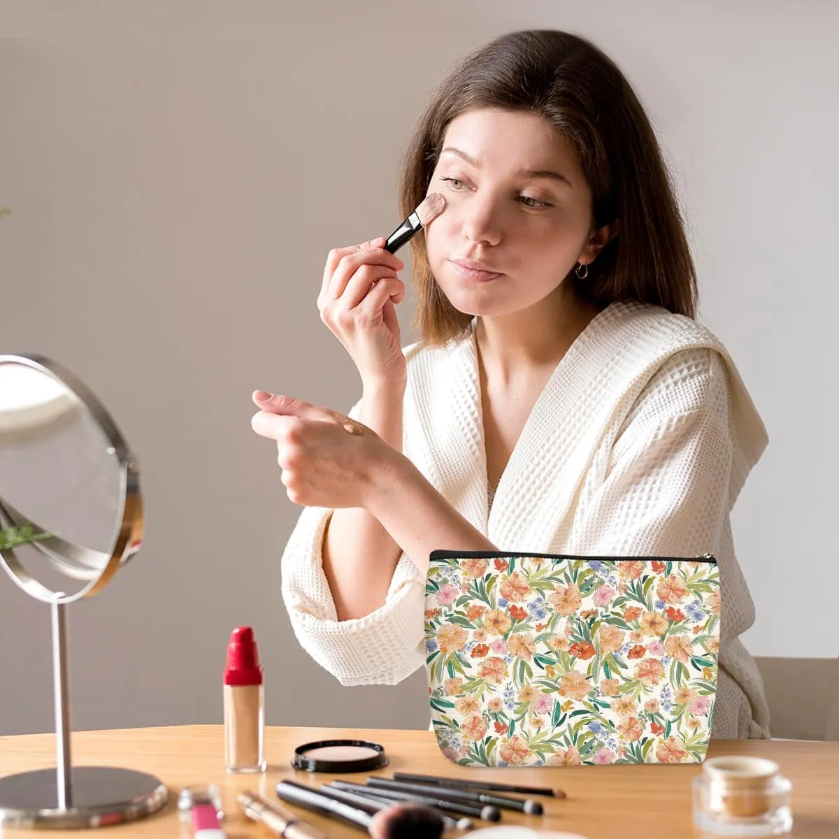 4PCs Watercolor Flowers Makeup Bag Botanical Blossom Floral Cat Cosmetic Bag Boss Day Mothers Day Christmas Friendship Gifts for Women Girls Grandma Mom Sister Friends Zipper Pouch Travel Toiletry Bag