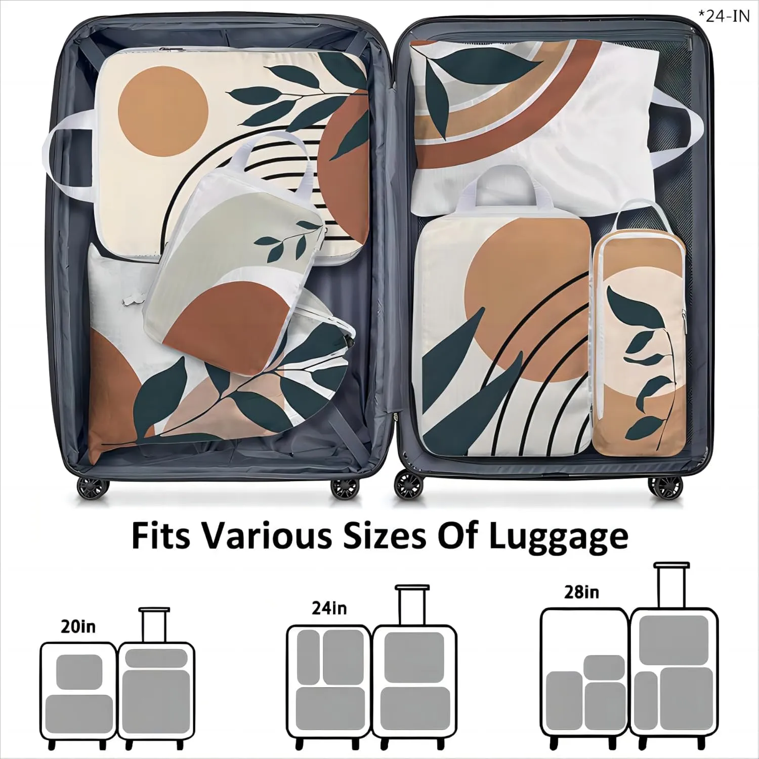 6 Set Boho Compression Packing Cubes Compressed Storage Bags for Carry on Suitcases Packaging Luggage Bags Organizers for Travel