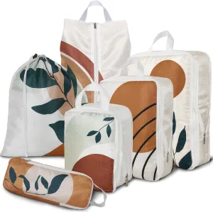 6 Set Boho Compression Packing Cubes Compressed Storage Bags for Carry on Suitcases Packaging Luggage Bags Organizers for Travel