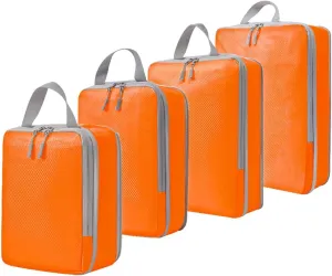 8 Set Compression Packing Cubes for Suitcases,Travel Essentials, Lightweight Luggage Travel Organizer Bags, Expandable Travel Cubes for Carry-on Suitcases (4pcs,Orange)