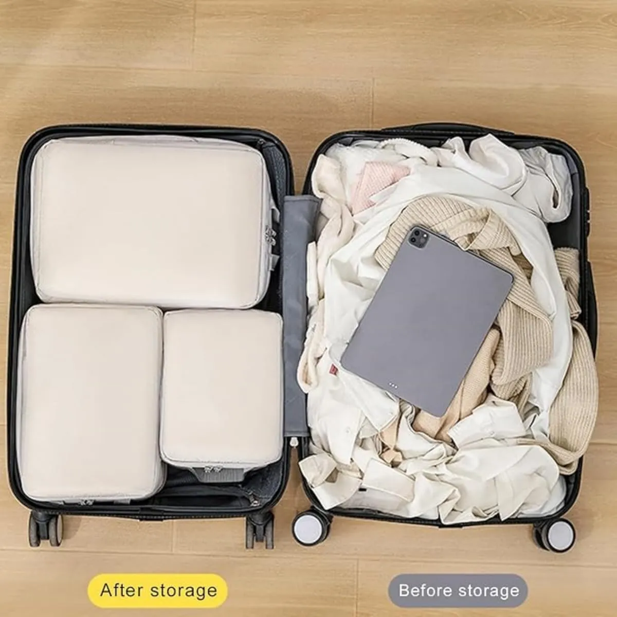 8 Set Compression Packing Cubes for Suitcases,Travel Essentials, Lightweight Luggage Travel Organizer Bags, Expandable Travel Cubes for Carry-on Suitcases (4pcs,Orange)
