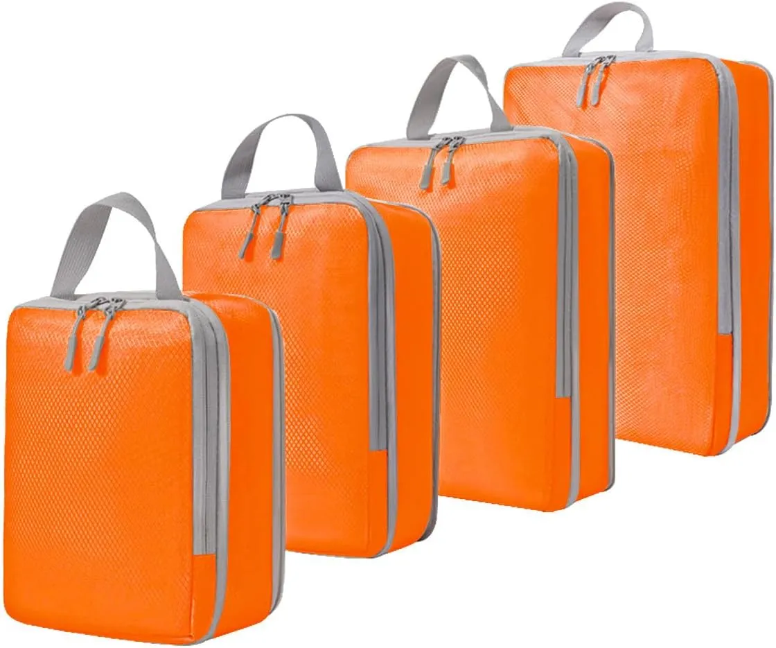 8 Set Compression Packing Cubes for Suitcases,Travel Essentials, Lightweight Luggage Travel Organizer Bags, Expandable Travel Cubes for Carry-on Suitcases (4pcs,Orange)