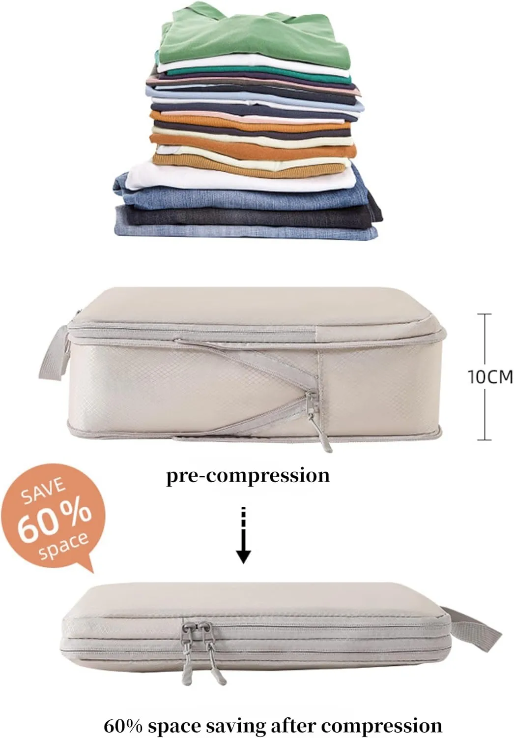 8 Set Compression Packing Cubes for Suitcases,Travel Essentials, Lightweight Luggage Travel Organizer Bags, Expandable Travel Cubes for Carry-on Suitcases (8pcs,Grey)