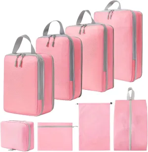 8 Set Compression Packing Cubes for Suitcases,Travel Essentials, Lightweight Luggage Travel Organizer Bags, Expandable Travel Cubes for Carry-on Suitcases (8pcs,Pink)