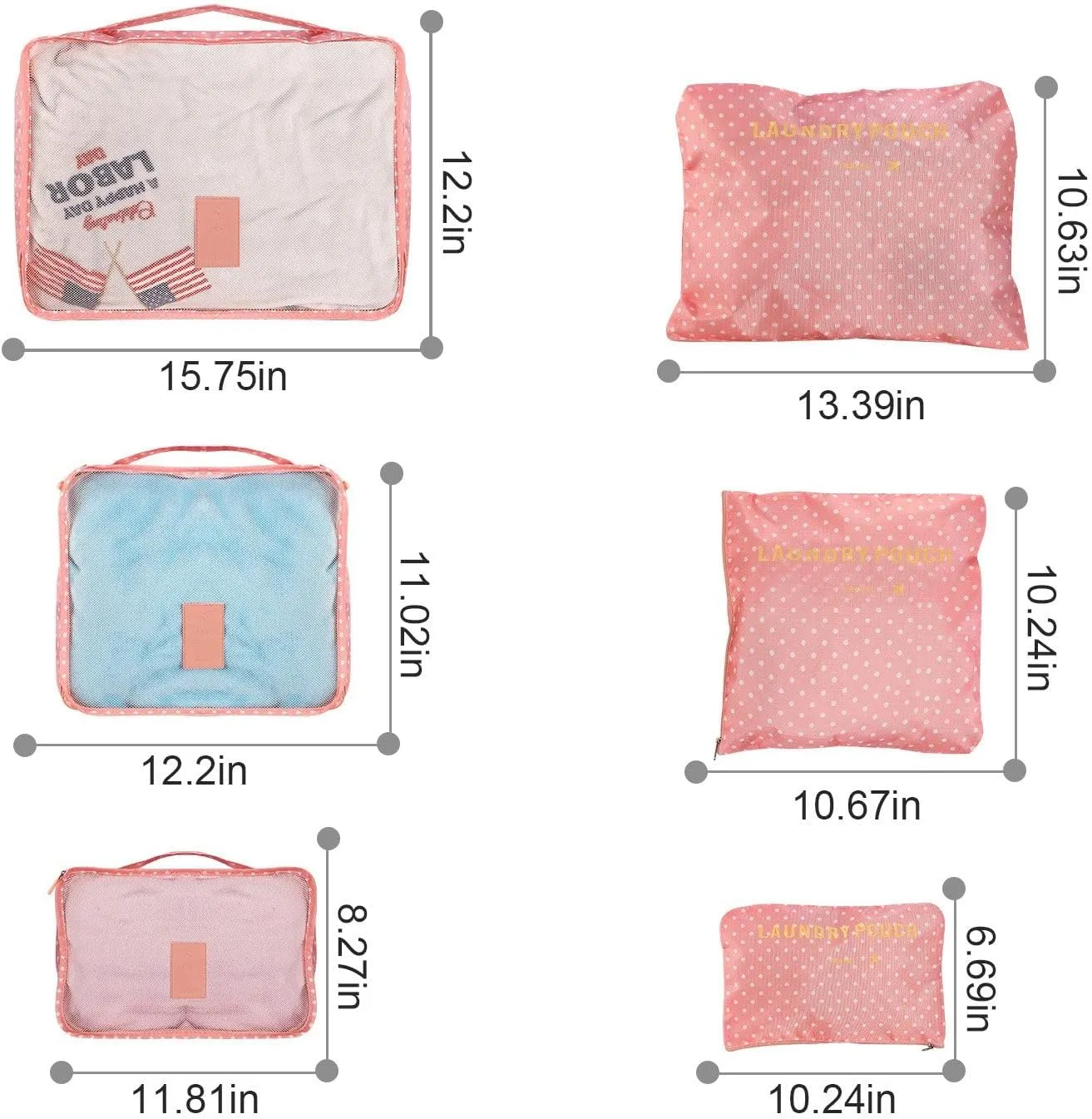 9Pcs Clothes Storage Bags Water-Resistant Travel Luggage Organizer Packing Cubes for Blouse Hosiery Underwear with Mesh Top and Webbing Handles PinkSpot 1 Set(9Pcs)