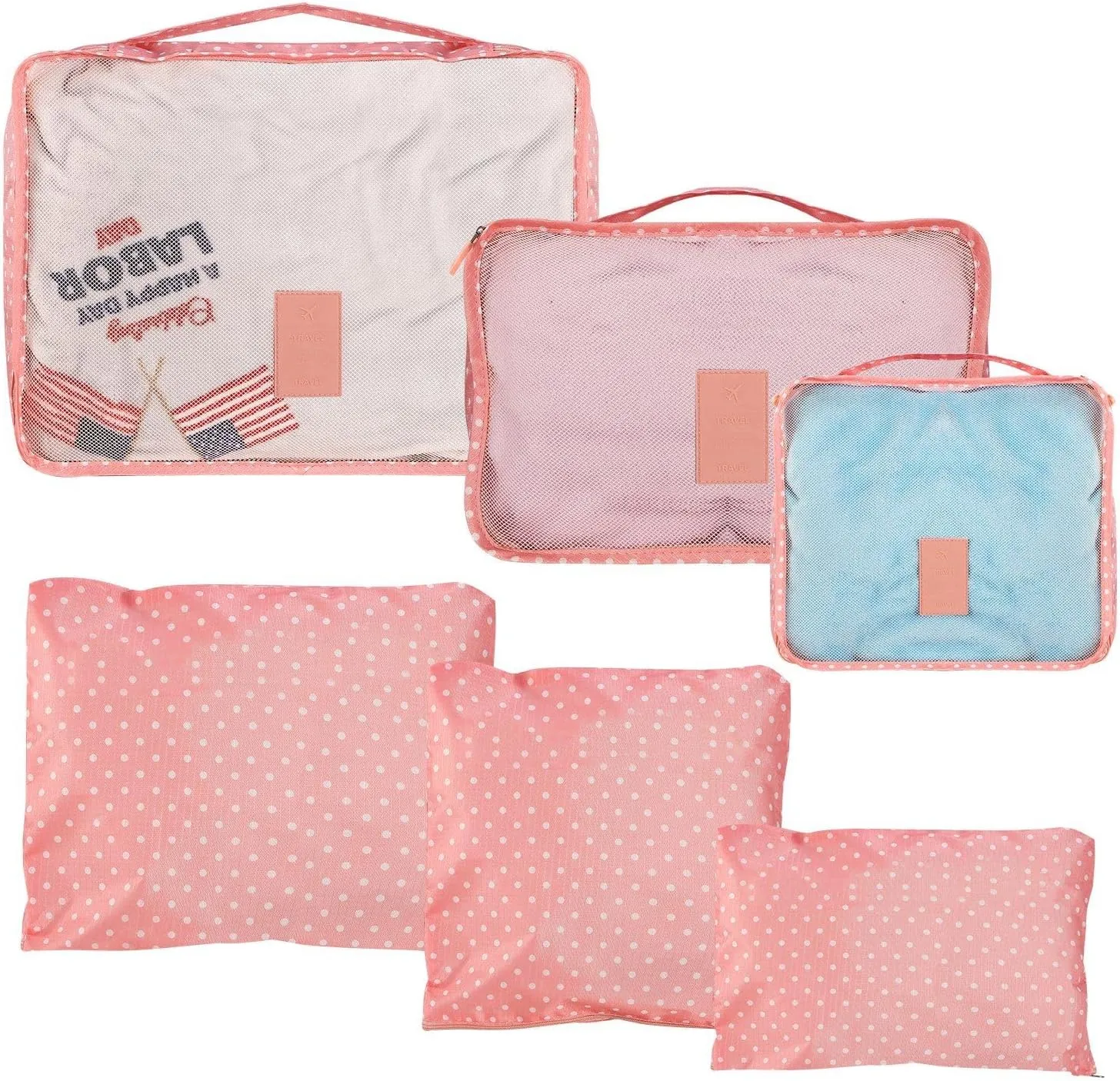 9Pcs Clothes Storage Bags Water-Resistant Travel Luggage Organizer Packing Cubes for Blouse Hosiery Underwear with Mesh Top and Webbing Handles PinkSpot 1 Set(9Pcs)