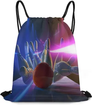 Abstract Game Bowling Ball Drawstring Bags Drawstring Backpack Casual Knapsack Gym Bag