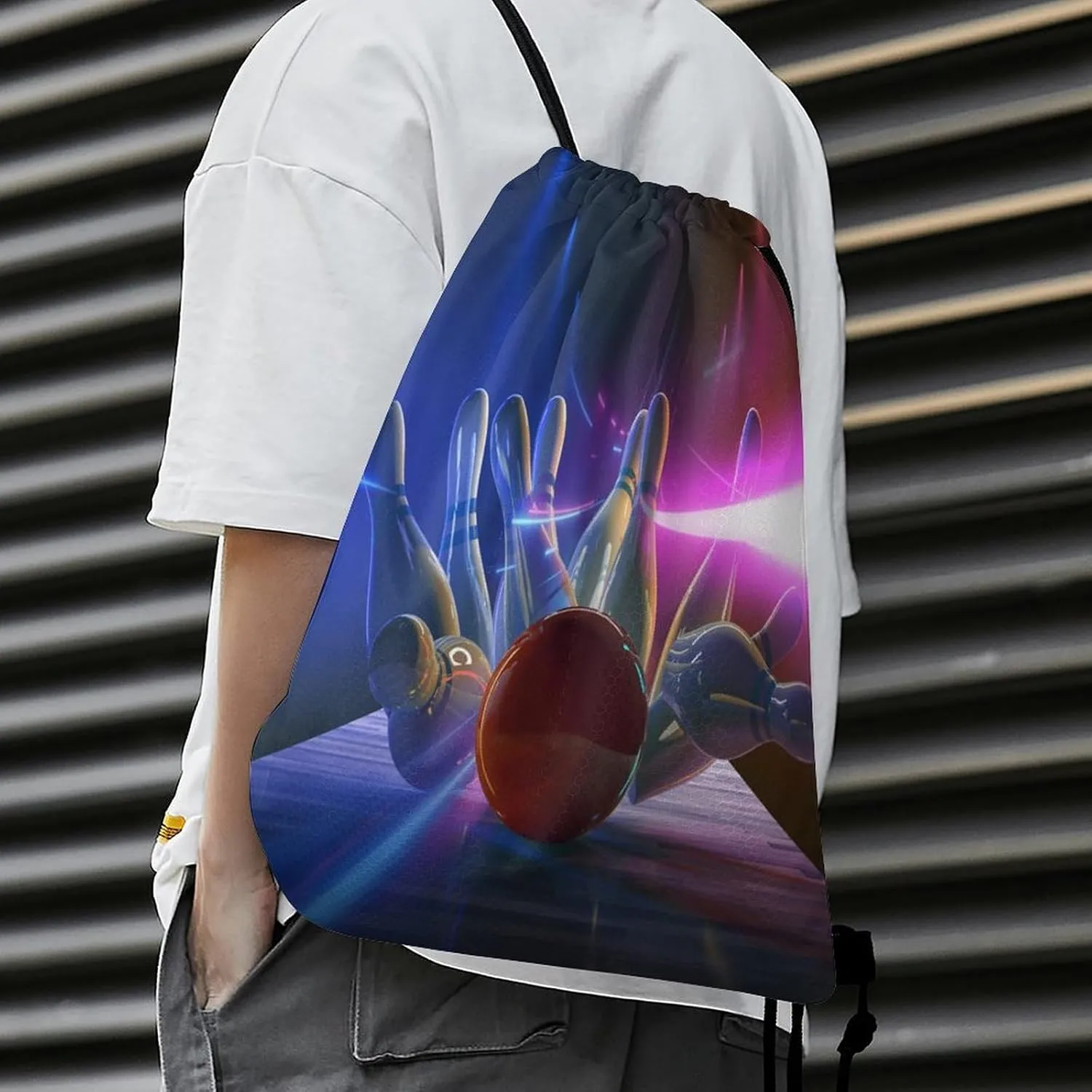 Abstract Game Bowling Ball Drawstring Bags Drawstring Backpack Casual Knapsack Gym Bag