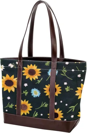 Aesthetic Sunflower-307 Tote Bags Durable Leather Canvas Purses and Handbags for Women Top Handle Shoulder Satchel Hobo Bags