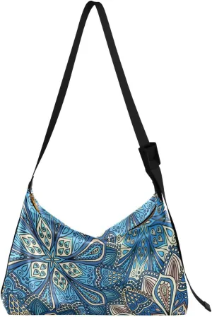 ALAZA Boho Chic Flower Blue Womens Tote Bag Leather Shoulder Bag For Women Men Large Hobo Cross Body Bags Handbag