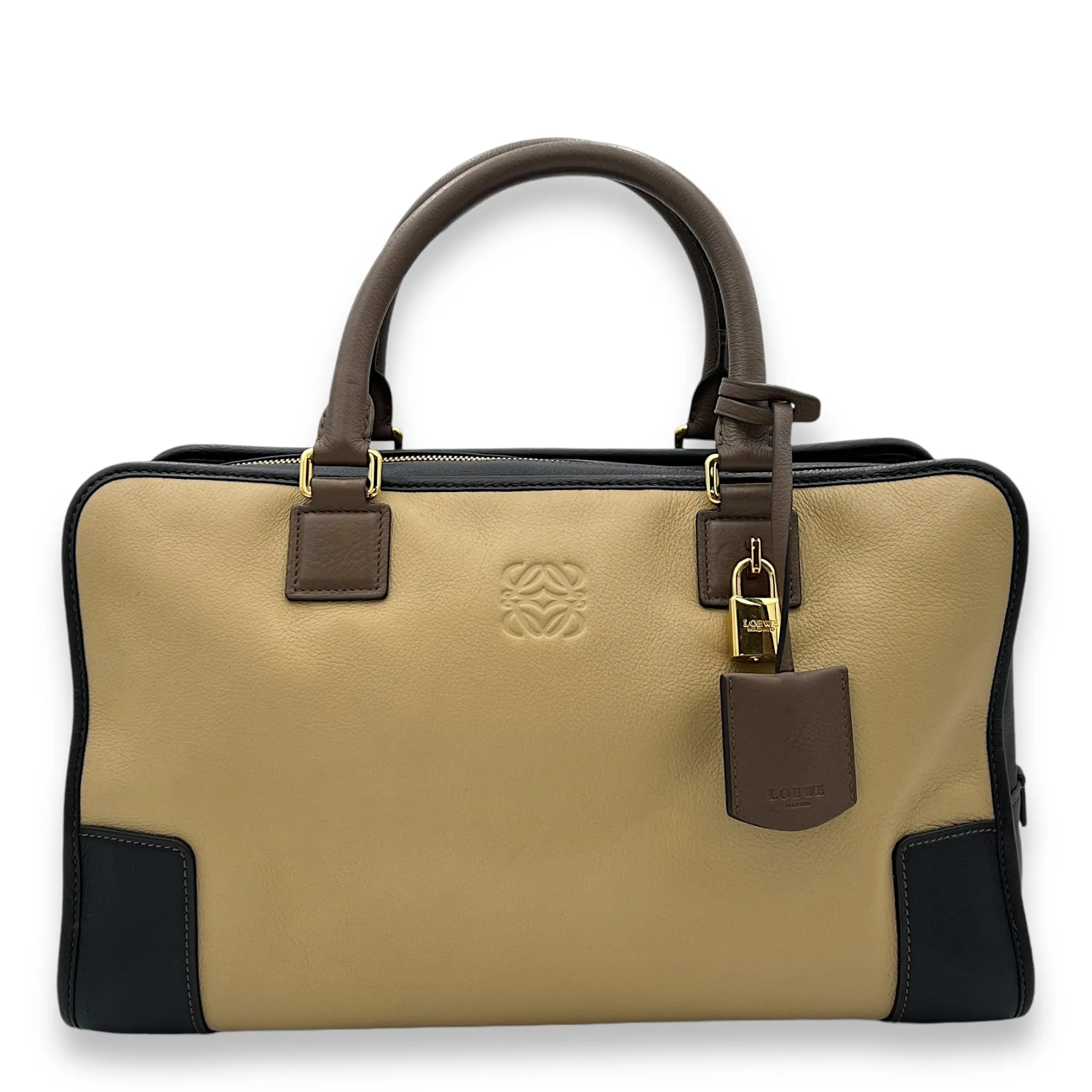 Amazona Top Handle Bag 36 Beige in Calfskin, Gold hardware