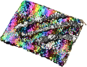 ARTIBETTER Glitter Sequin Pencil Pouch Handbag Stylish Zipper Bag for Women and Students Rainbow Silver Color Versatile Case for Stationery Cosmetics and Coins
