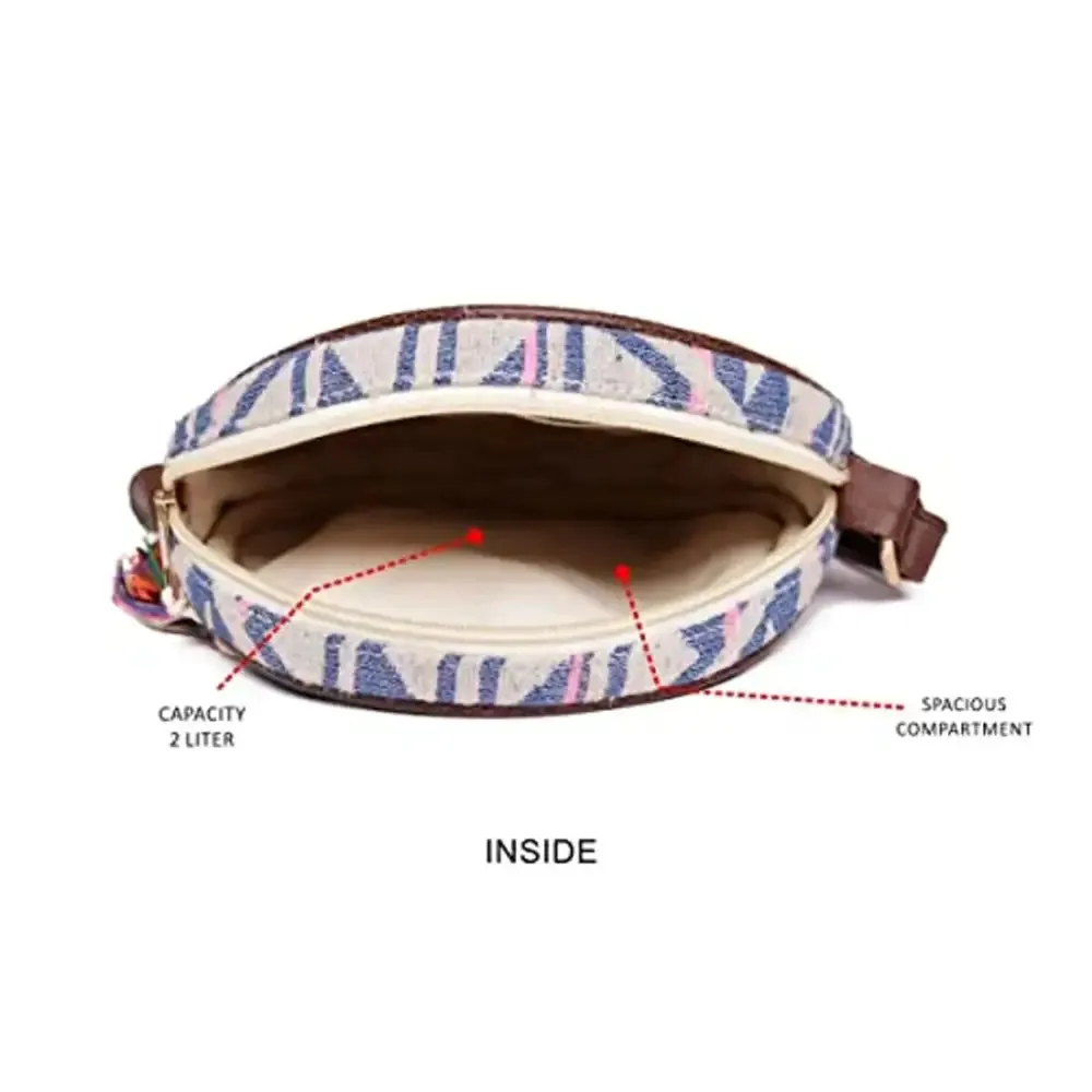 ASTRID Round Sling Bag With Pompoms For Girls And Women (multicolor)
