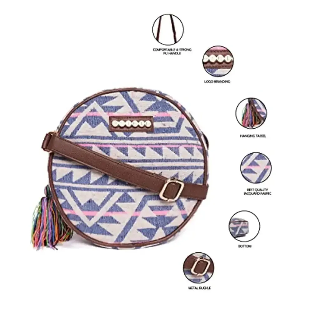 ASTRID Round Sling Bag With Pompoms For Girls And Women (multicolor)