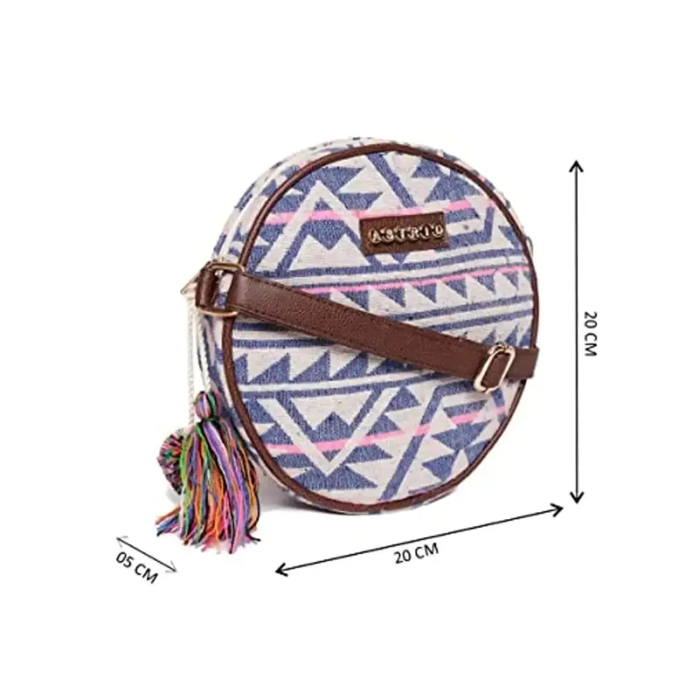 ASTRID Round Sling Bag With Pompoms For Girls And Women (multicolor)
