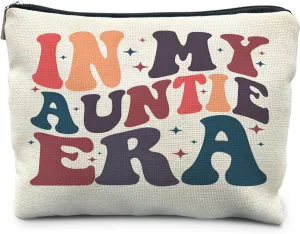 Aunt Makeup Bag, Auntie Aunt Gifts, Aunt Auntie Gifts from Niece Nephew, Best Auntie Gifts, Groovy In My Auntie Era Cosmetic Bag Toiletry Bag for Women
